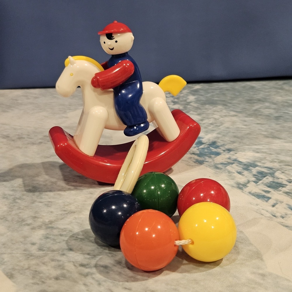 Vintage Ambi Toys Lot Rocking Horse Jockey Rattle Balls Baby Toy Set - Picture 1 of 8